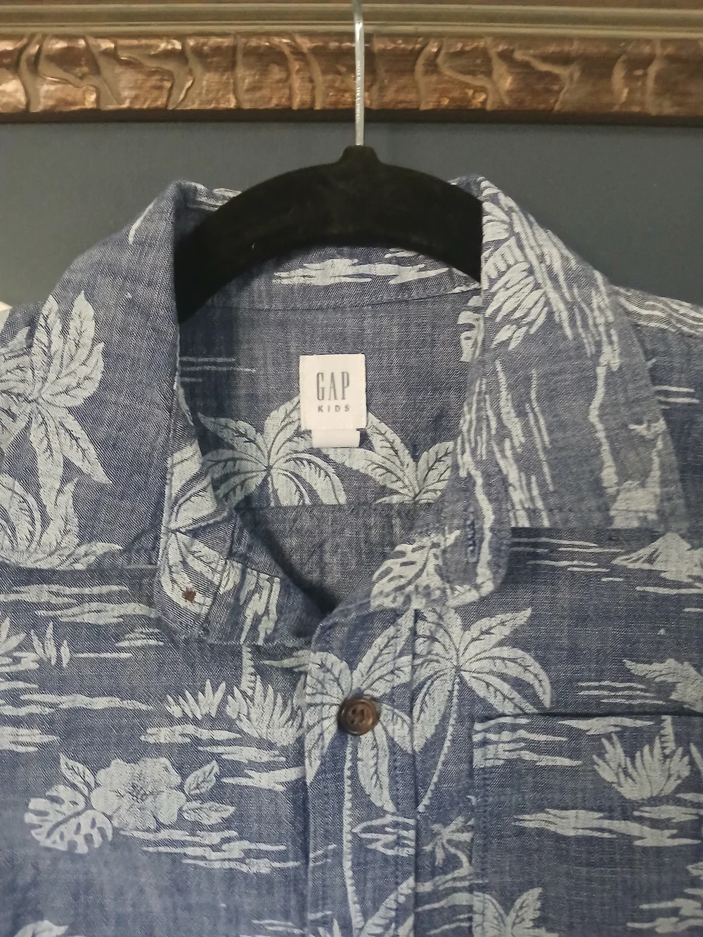 Kids GAP Blue Palm-Print Short-Sleeve Shirt
